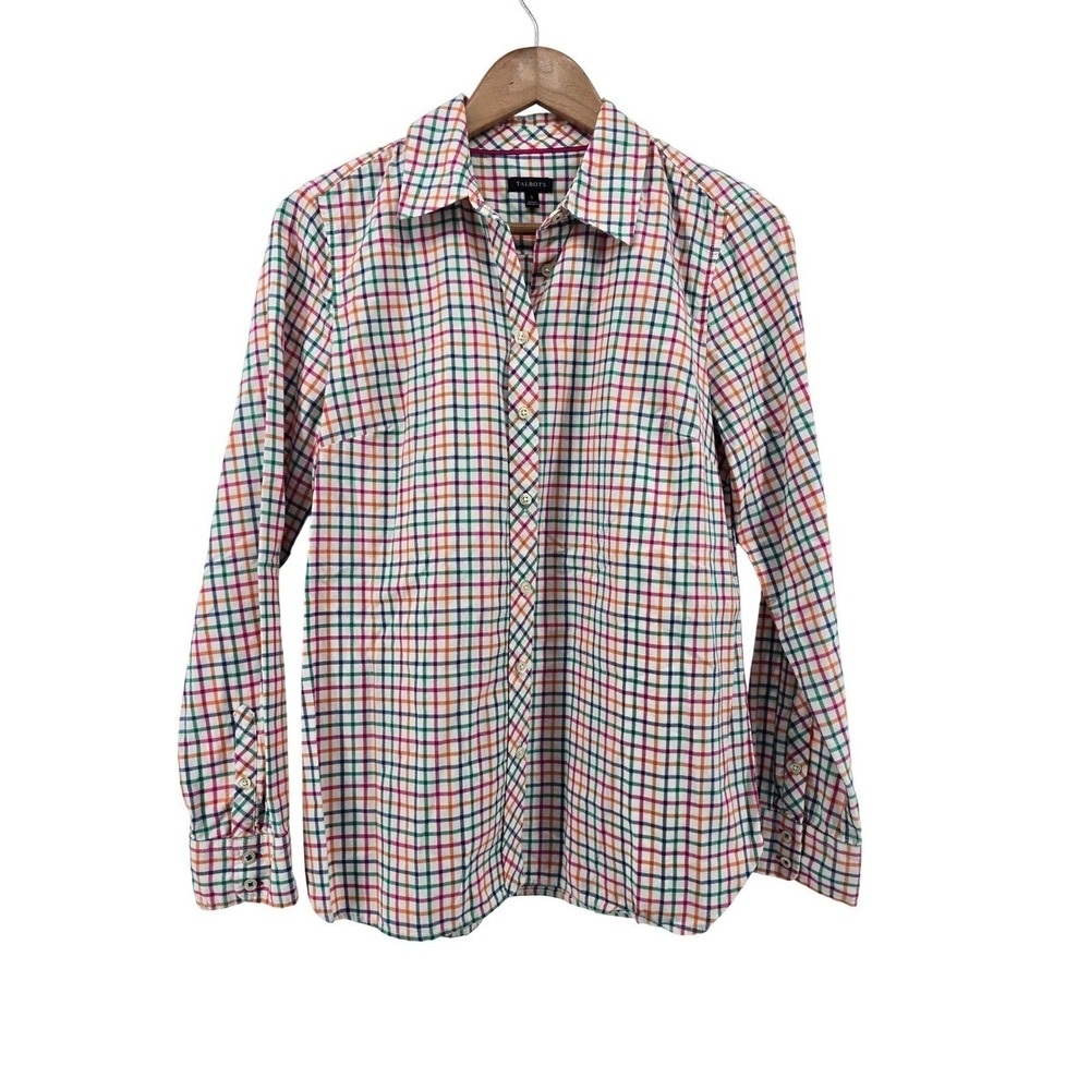 Talbots Button-Down Womens S Tattersall Plaid Multi-Color Long Sleeve EUC